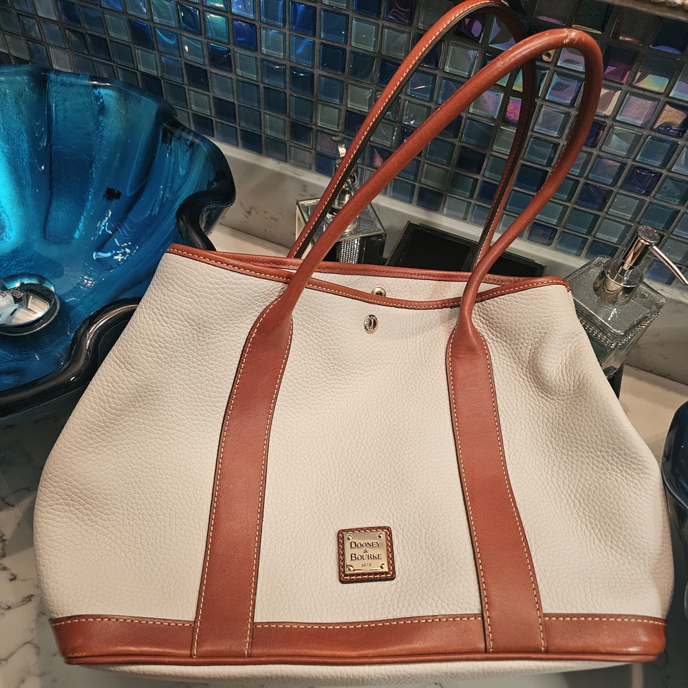 Dooney & Bourke Bone Discontinued Jumbo Layla White and Tan Leather Tote Bag
